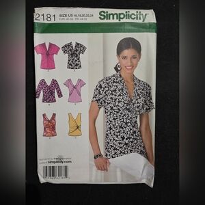 Simplicity 2181 Misses V-Neck Shirt Tops Tank SZ 16-24 Sewing Pattern UNCUT